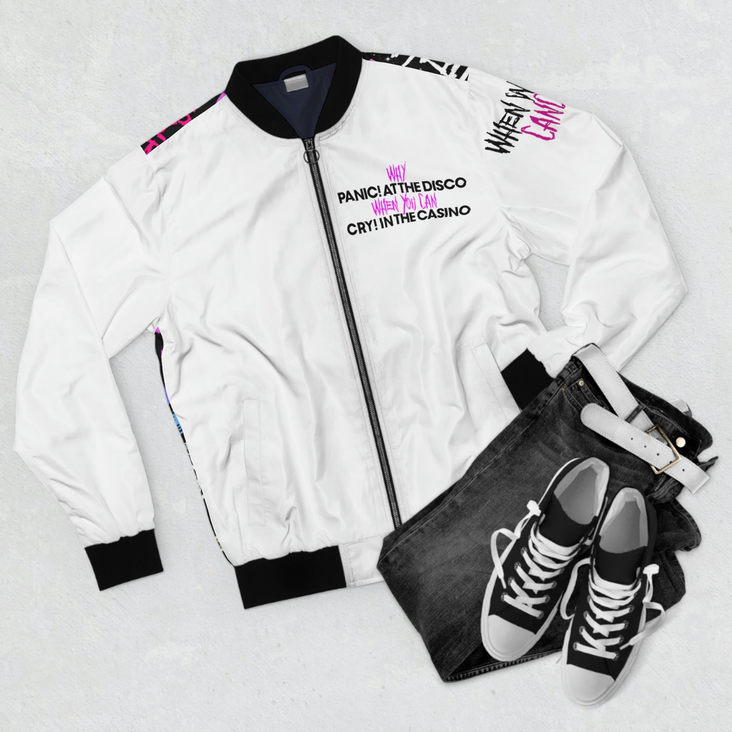 Bomber Windbreaker Jacket - Why Panic White